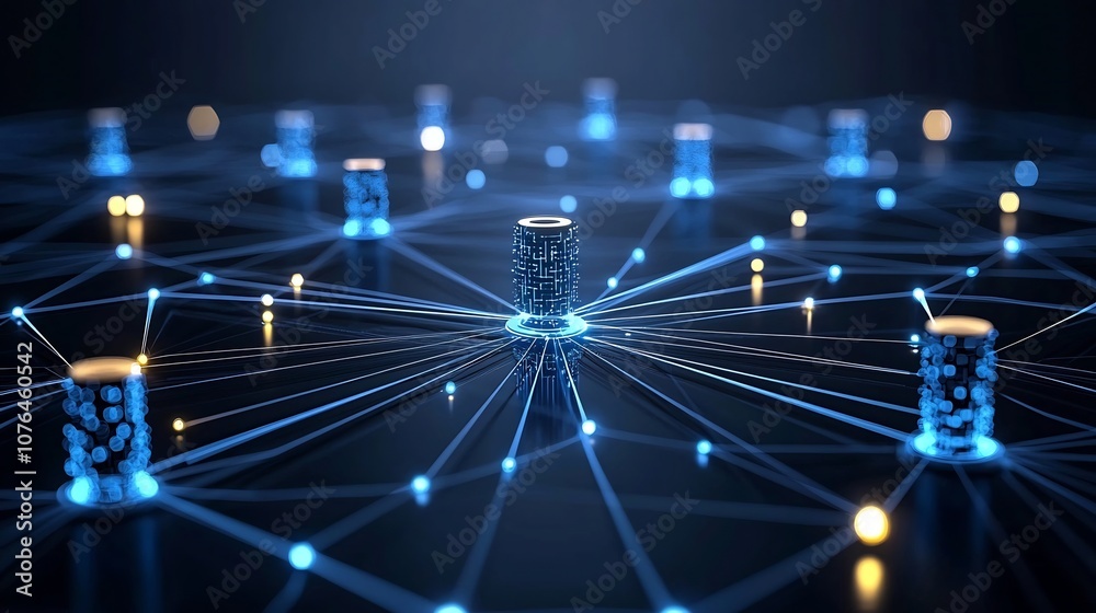 Fototapete Smooth Digital Connectivity with Glowing Abstract Data Visualization   Futuristic background featuring soft luminous lines and floating data points