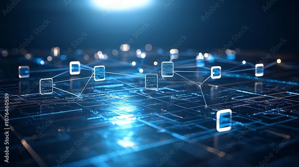 Aufkleber Smooth glowing abstract digital connectivity background with floating data points illustrating the concept of seamless information exchange and communication in a modern futuristic visual design