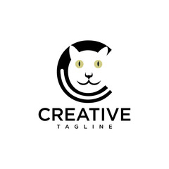 letter C with simple modern cat animal symbol logo