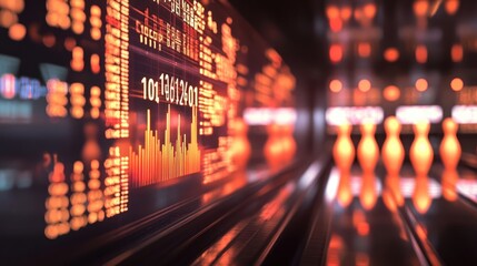Obraz premium Close-up of a digital stock market display showing numbers and bar charts,