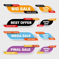 Fototapeta premium Vector illustration of banner with mega, final sale 25%, 50%, poster for business promotion, marketing, EPS10. Set