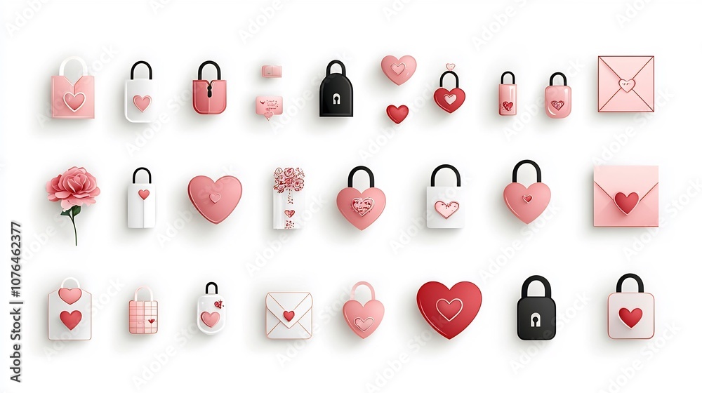 Aufkleber a visually appealing set of icons depicting various love themed elements such as heart shaped locket