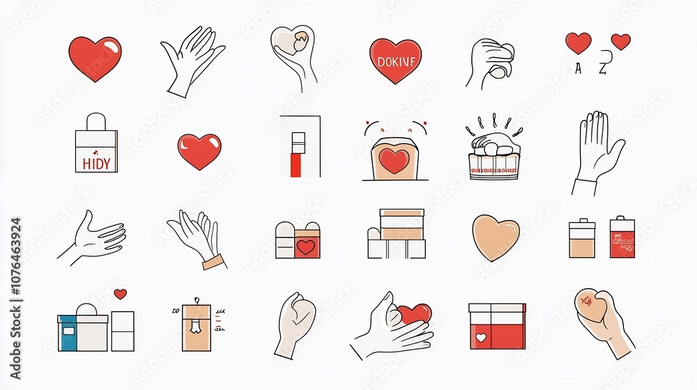 Poster a collection of icons symbolizing the concepts of charity donation and giving the icons feature hand