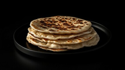 Delicious Flatbreads Stacked on a Black Plate