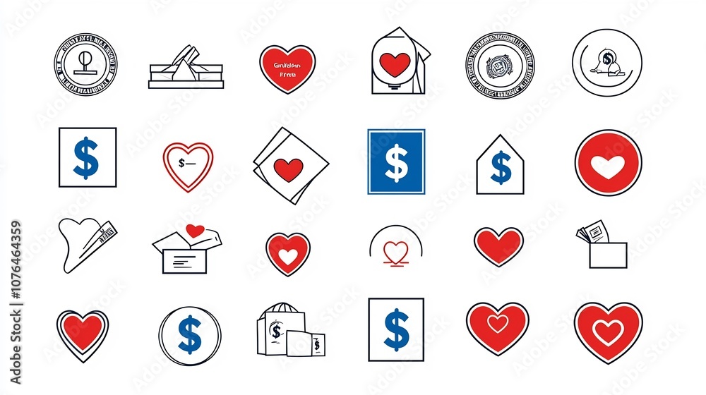 Aufkleber comprehensive collection of charity and nonprofit themed icons including donation badges dollar symb