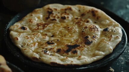 Freshly Baked Flatbread on a Dark Background
