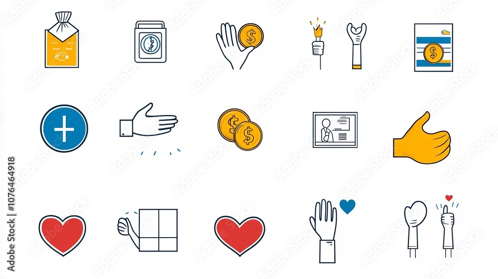 Aufkleber a set of icons that symbolize the essence of charity generosity and humanitarian aid these icons fea