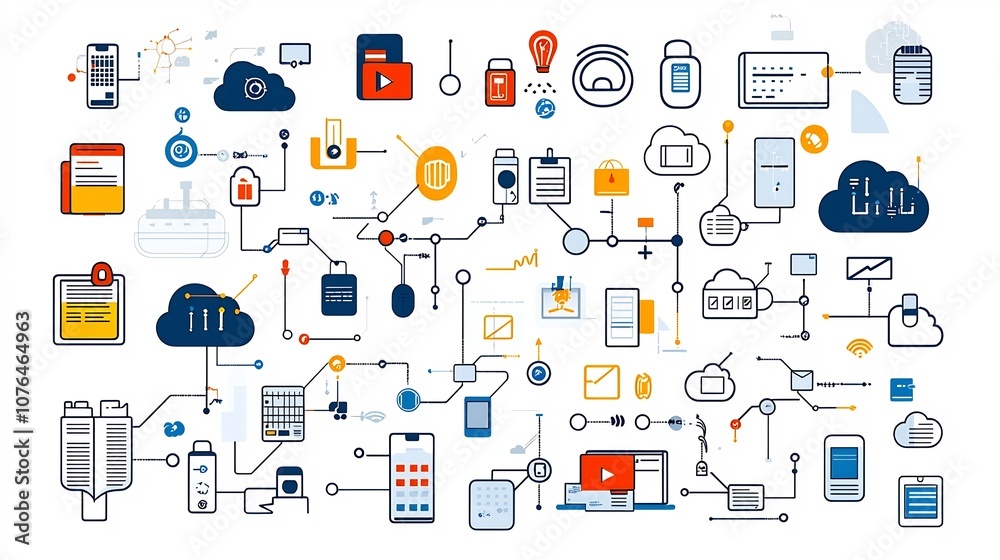 Aufkleber Collection of cloud computing icons in a modern style depicting various symbols and concepts related to data sharing storage and protection for digital technology and business solutions