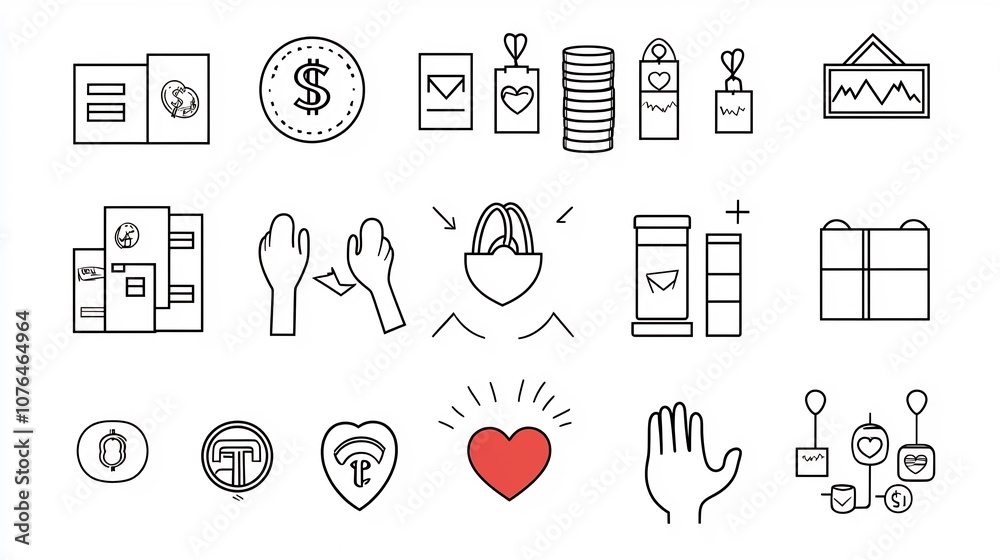 Poster diverse charitable donation symbols and icons capturing the spirit of generosity kindness and suppor