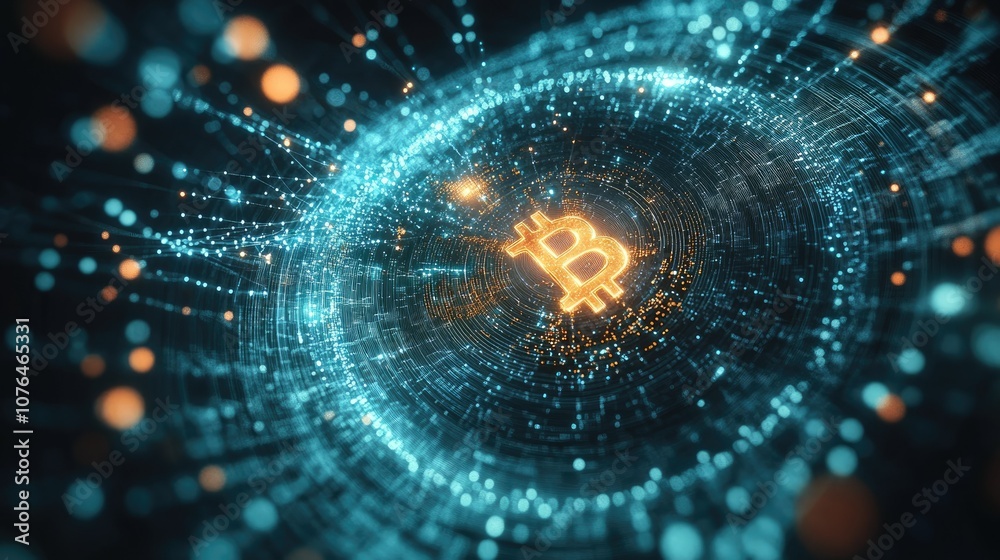 Poster digital bitcoin visualization in abstract form