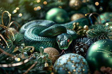 Fototapeta premium Beautiful greeting card with holiday composition for happy and joy celebrate New Year