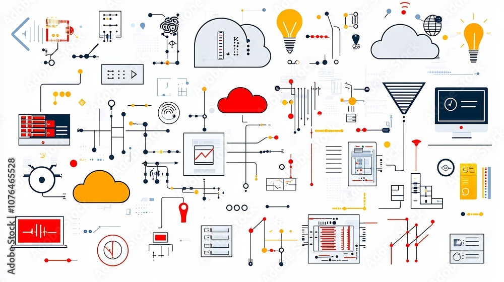 Aufkleber Comprehensive icon set depicting various elements of cloud computing and hosting services including network nodes cloud security and data exchange functionality