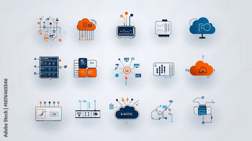 Leinwandbilder Set of icons illustrating various elements and concepts related to cloud computing and hosting services including network nodes cloud security and data exchange