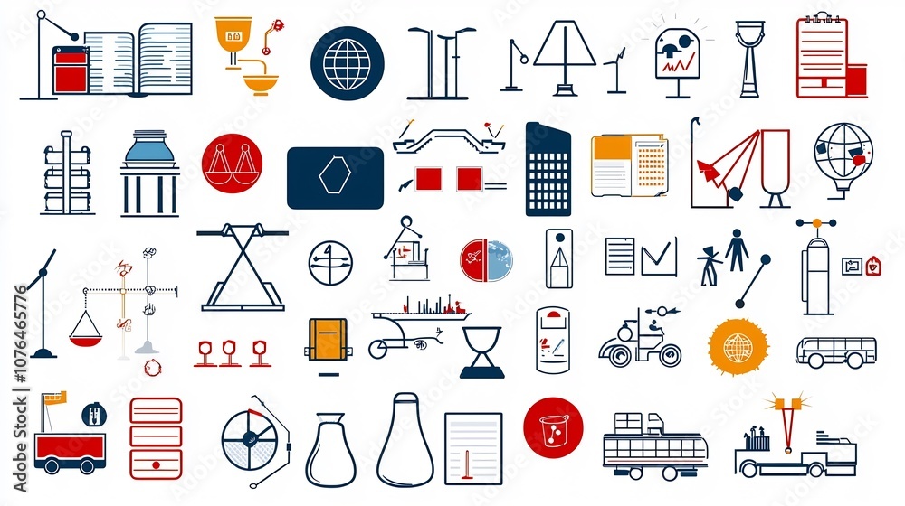 Poster Set of 64x64 pixel perfect icons with editable stroke designed to represent sectors like technology transportation and government  These clean modern icons offer a minimalist