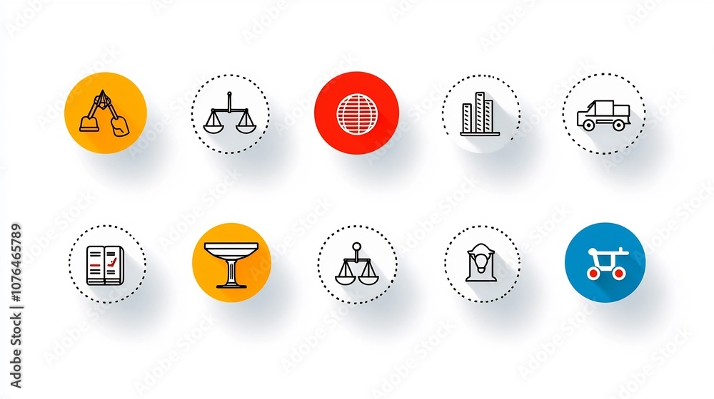 Poster pixel perfect icons set depicting sectors of society including law technology and transportation for