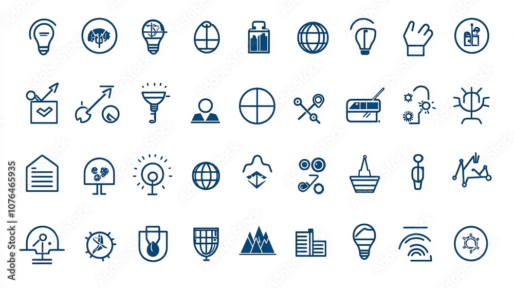 Aufkleber This set of 64x64 pixel perfect line icons features a collection of symbols representing various social sectors including environment economy and infrastructure  The icons have a clean