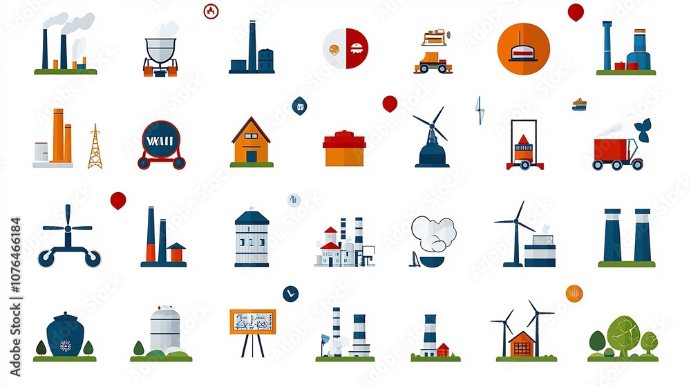 Poster Pixel Perfect Icons with Editable Strokes Showcasing Key Sectors of Society   Agriculture Industry and Social Welfare  Ideal for Infographics UIUX Design and Branding Applications
