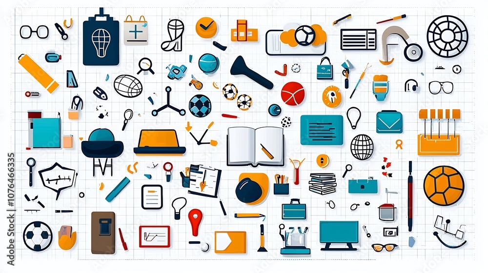 Poster Pixel perfect Icons Set Focusing on Community Sports and Education Sectors with Editable Stroke  Minimal Flat Style Digital Graphics for Web App and UIUX Design
