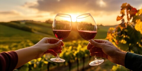 Romantic vineyard sunset wine