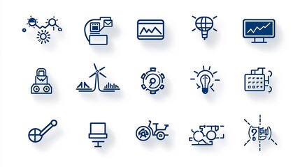 Comprehensive set of pixel perfect 64x64 icons in a clean minimalist style covering a wide range of social sectors including technology environment and infrastructure