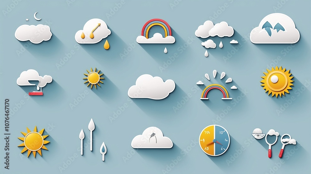 Aufkleber comprehensive of a colorful weather icon set featuring a diverse range of atmospheric symbols such a