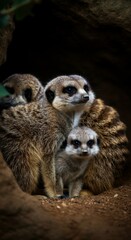 Fototapeta premium Family of meerkats in natural habitat: intimate moment in wildlife