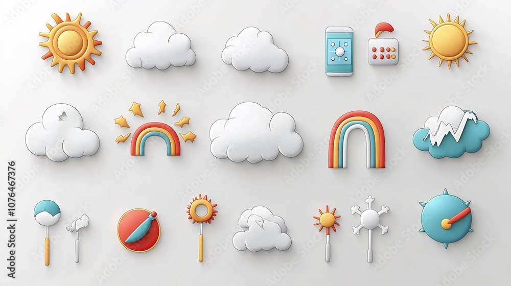 Poster comprehensive collection of detailed vibrant weather icons in format including symbols for cloudy sk
