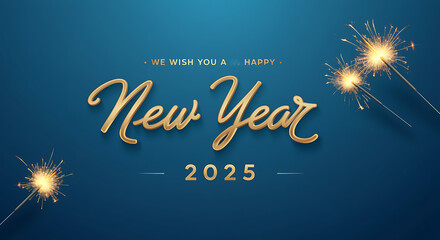 Golden "2025" text shines , surrounded by glowing hanging lights. The image radiates elegance, celebration, and New Year's festive spirit. generative ai