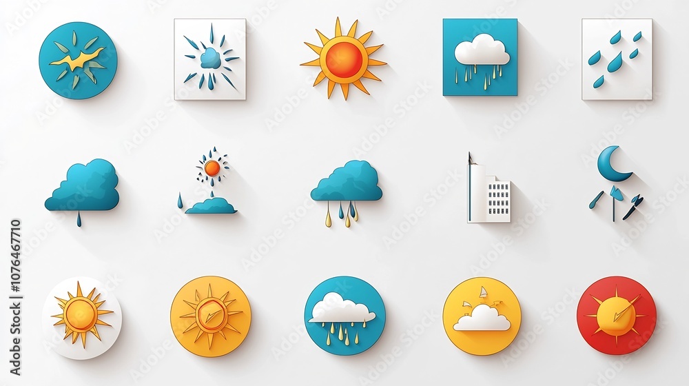 Aufkleber vibrant weather condition icons for digital designs and collection of graphics depicting wind fog su