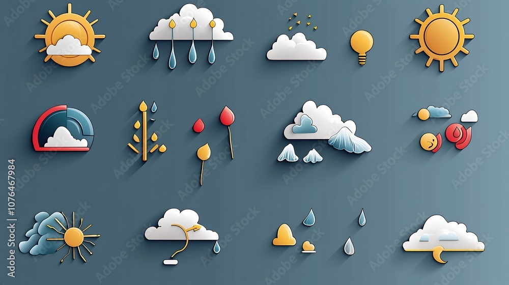Poster comprehensive set of colorful weather icons in format including symbols for clear skies fog snow clo
