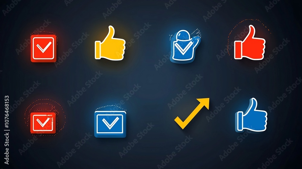Poster Collection of vibrant icons representing various options selections and decision making elements for use in digital interfaces user experiences and web designs