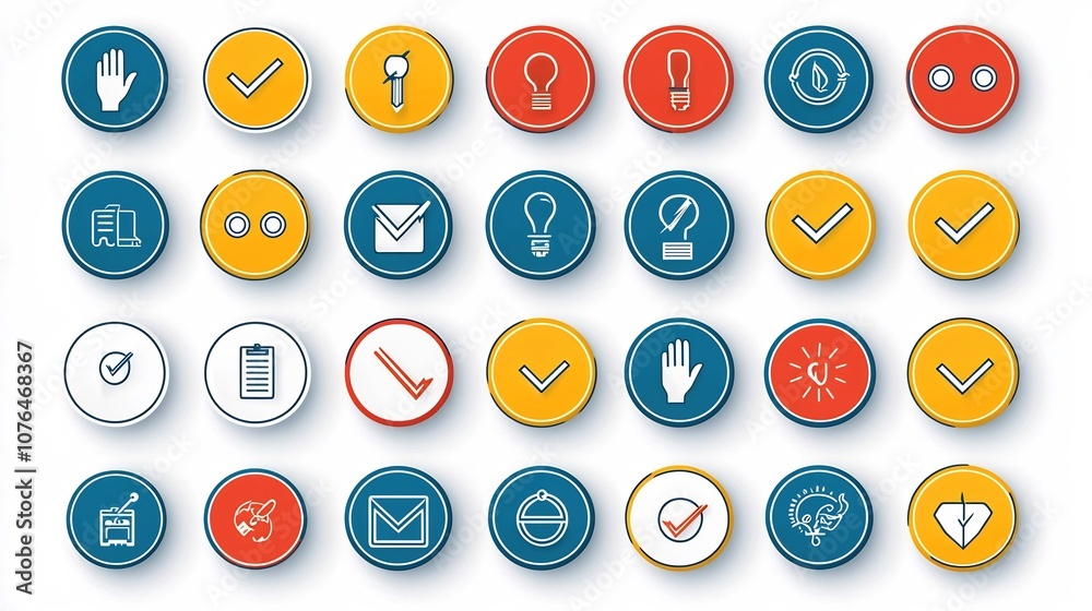 Poster Vibrant set of choice making icons featuring contrasting yes and no buttons hand gestures and highlighted option elements in a modern minimalist format