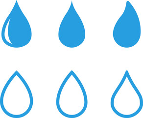 Vector blue water drop icon set. Flat droplet shapes collection