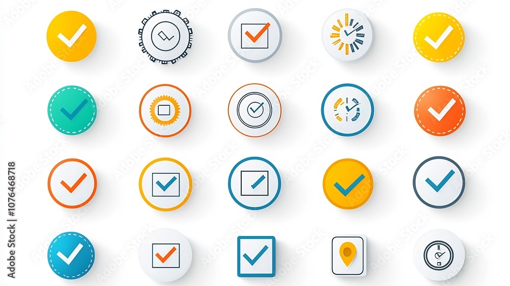 Leinwandbilder Vibrant collection of icons showcasing various elements related to choosing selecting and highlighting options such as checkboxes tick marks and highlighted selections
