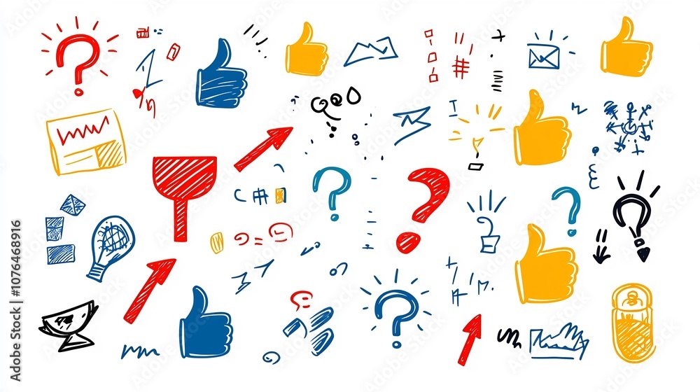 Poster Set of colorful choice icons in symbols like thumbs up question marks and decision making arrows representing different options alternatives and opportunities for selection and decision making