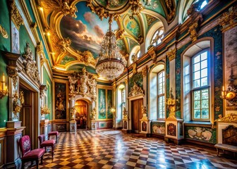 Fototapeta premium Ethereal Baroque Elegance: A Captivating Blend of Ornate Architectural Elements and Light Reflections in a Transparent Aesthetic