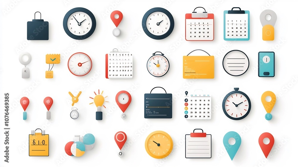 Fototapete collection of vibrant icons representing various scheduling planning and productivity management too