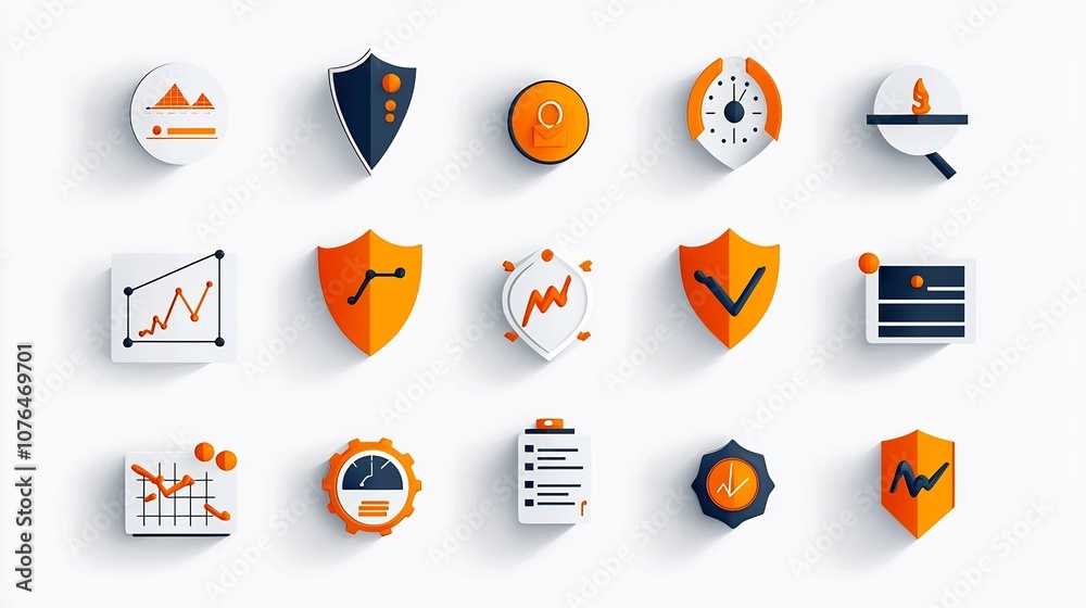 Aufkleber Collection of Pixel Perfect 64x64 Icons with Editable Stroke Representing Various Risk Management Concepts Like Shields Graphs and Warning Signs