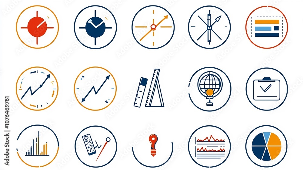 Poster Set of pixel perfect line icons in 64x64 with editable stroke featuring symbols for risk management business strategy and corporate planning such as caution analysis and target icons
