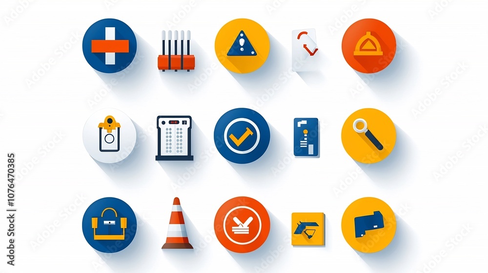 Aufkleber Pixel Perfect Icons in 64x64 with Editable Stroke Depicting Risk Management Elements Like Barriers Safe Zones and Alert Symbols for Business and Technology Security Solutions