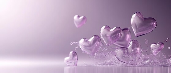 Fototapeta premium Valentines day background with transparent violet hearts. 