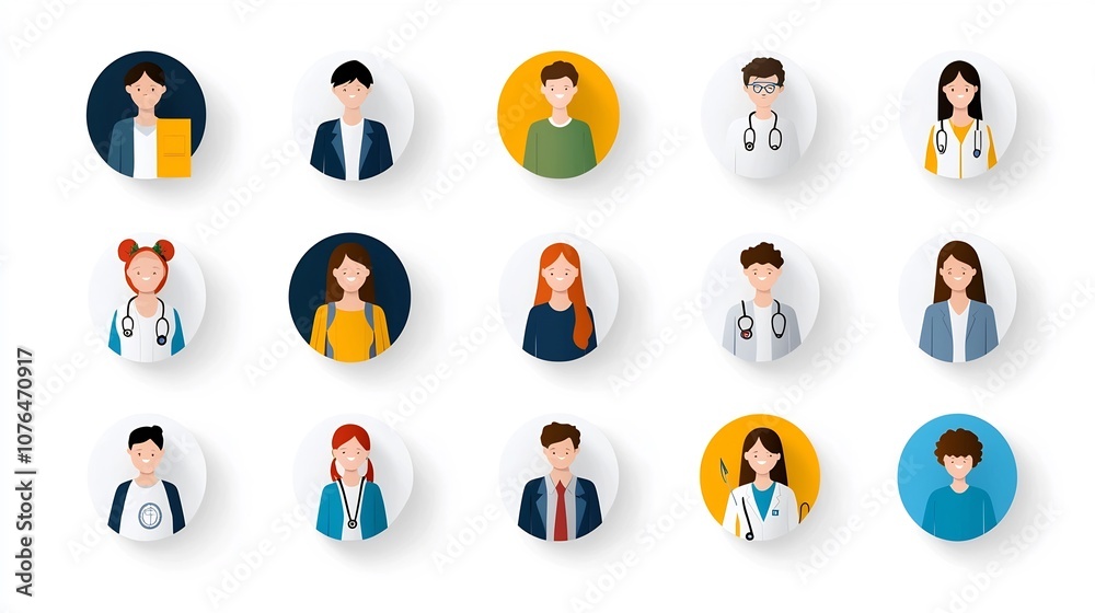 Aufkleber collection of simple and clean icons representing people in different roles and professions such as 