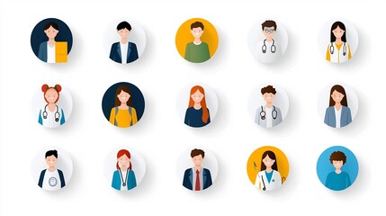 Fototapeta premium Collection of simple and clean icons representing people in different roles and professions such as students office workers athletes and more