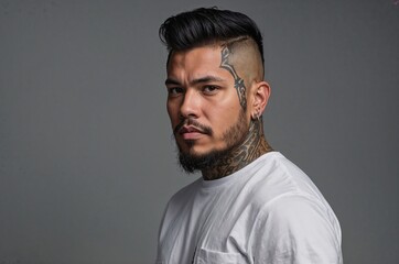 Obraz premium Man posing for a photo in a studio, handsome young man with tattoos.