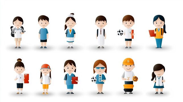 This diverse collection of icons represents a wide range of professions and activities including students professionals and athletes