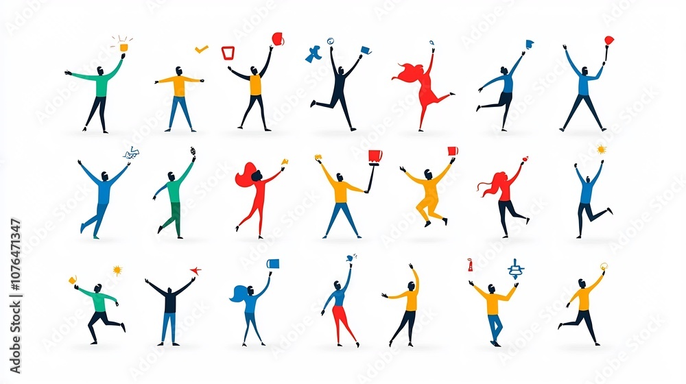 Poster Comprehensive Icon Collection Showcasing a Diverse Group of Individuals in Various Poses and Actions Suitable for Depicting Concepts of Teamwork Leadership and in a Professional or Corporate Setting