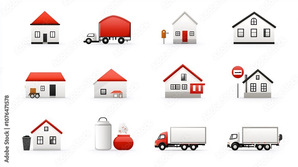 Fototapete comprehensive set of clean and simple icons representing various home and moving related concepts su