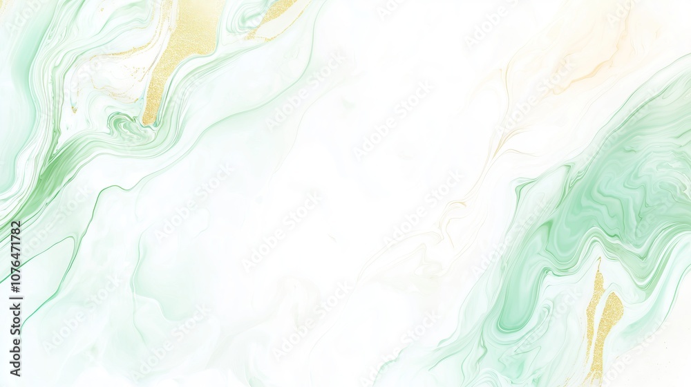 Poster elegant abstract art with soft green and gold swirls on light background