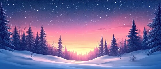 Fototapeta premium Winter forest and starry night sky 