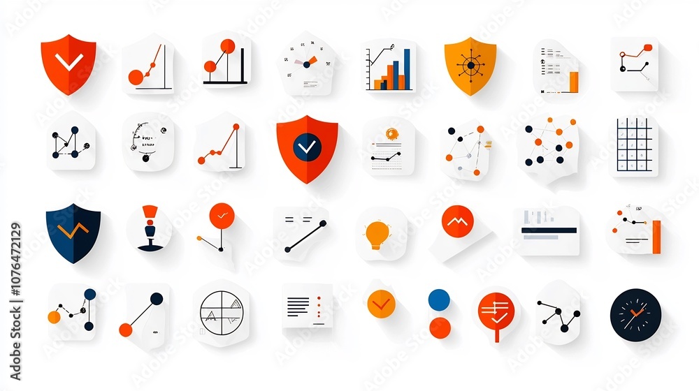 Aufkleber Collection of 64x64 pixel perfect icons with editable stroke representing various risk management concepts such as shields graphs and warning signs  These minimalist